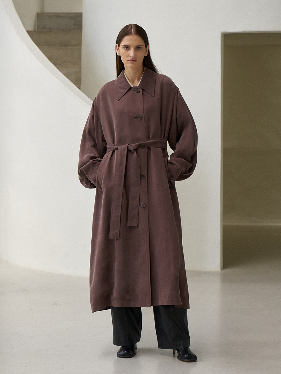 Cupra trench coat red brown